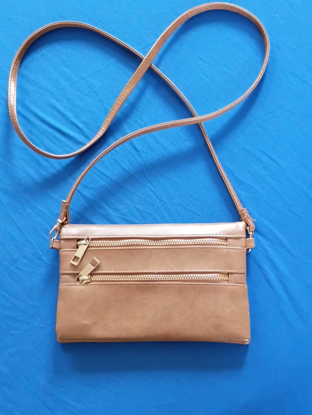 Ardene Brown Tan Crossbody Bag with Dual Zip Front Pockets